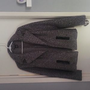 Fuzzy business jacket in dark gray with leather pocket accents